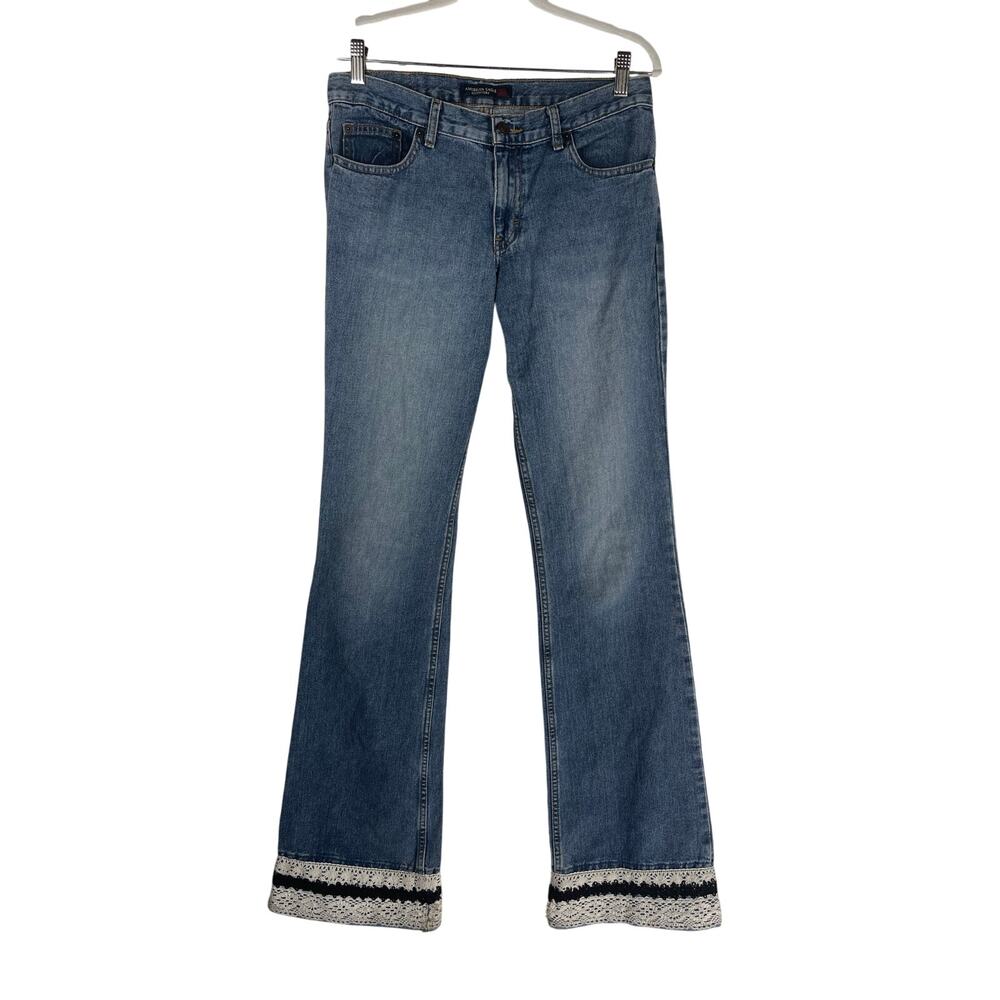 Vintage Y2K American Eagle Flare Jeans 6 Long Boho Crochet Hem - Picture 9 of 9